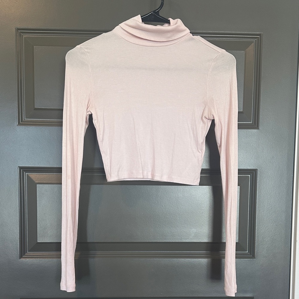 Sunday Best Light Pink Cropped Turtleneck Top from Aritzia